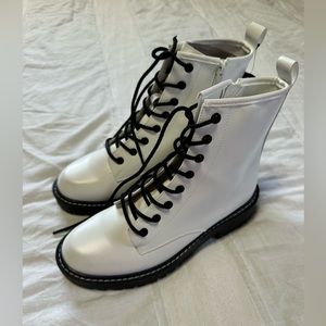 Never worn white combat boots